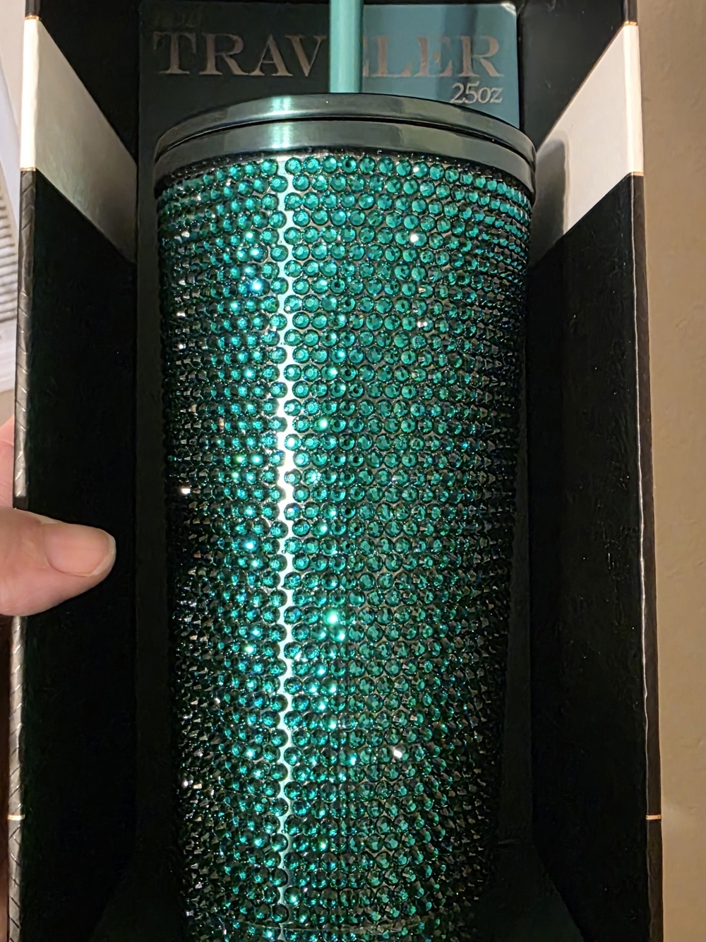 Brand New In Box Teal Crystal Traveler 25oz Rhinestone Metal Tumbler
